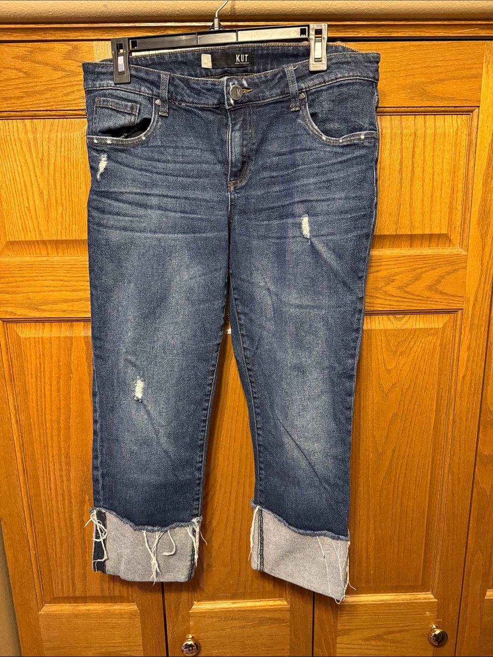 Kut from the Kloth Dark Blue Cropped Frayed Hem Jeans-Bella Straight legSize: 10